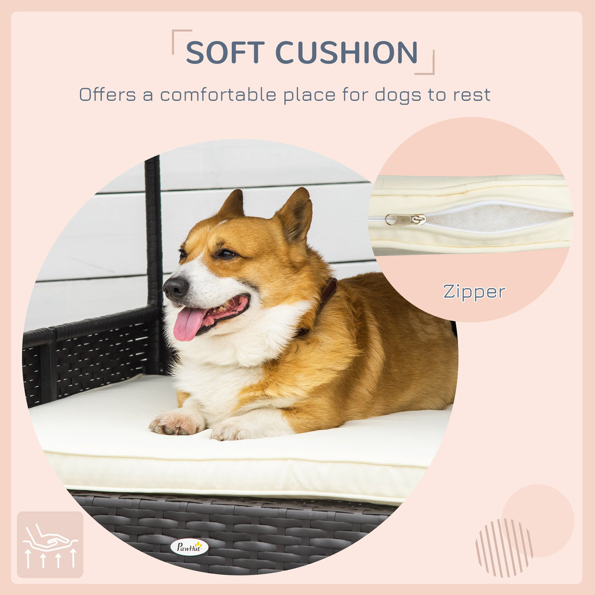 PawNora Elevated Rattan Dog Bed with Roof – Weather-Resistant Outdoor Pet House
