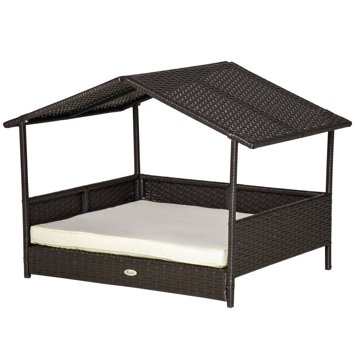 PawNora Elevated Rattan Dog Bed with Roof – Weather-Resistant Outdoor Pet House