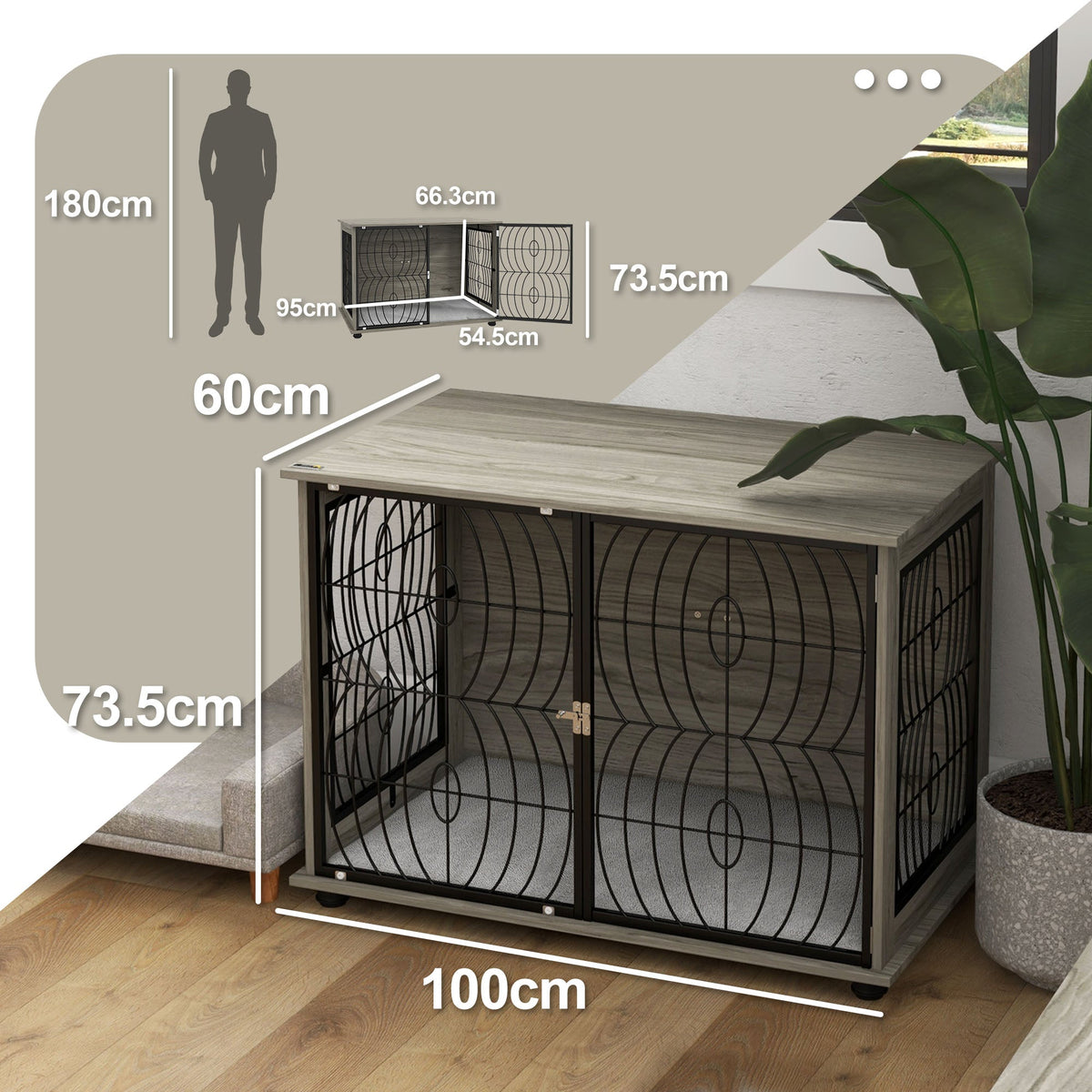 PawNora Large Dog Crate Furniture – Stylish Indoor Kennel with Cushion