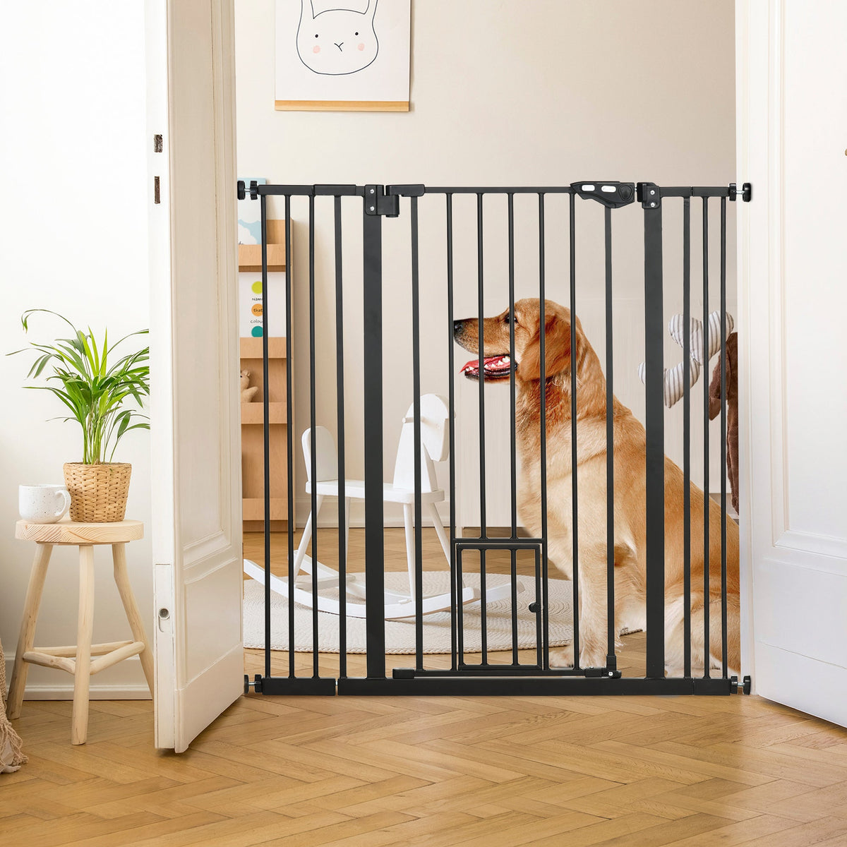 PawNora Steel Pet Gate – Auto-Close Dog Gate with Small Pet Door