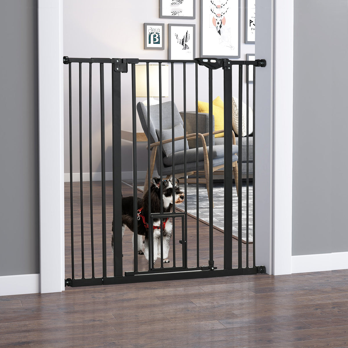 PawNora Steel Pet Gate – Auto-Close Dog Gate with Small Pet Door