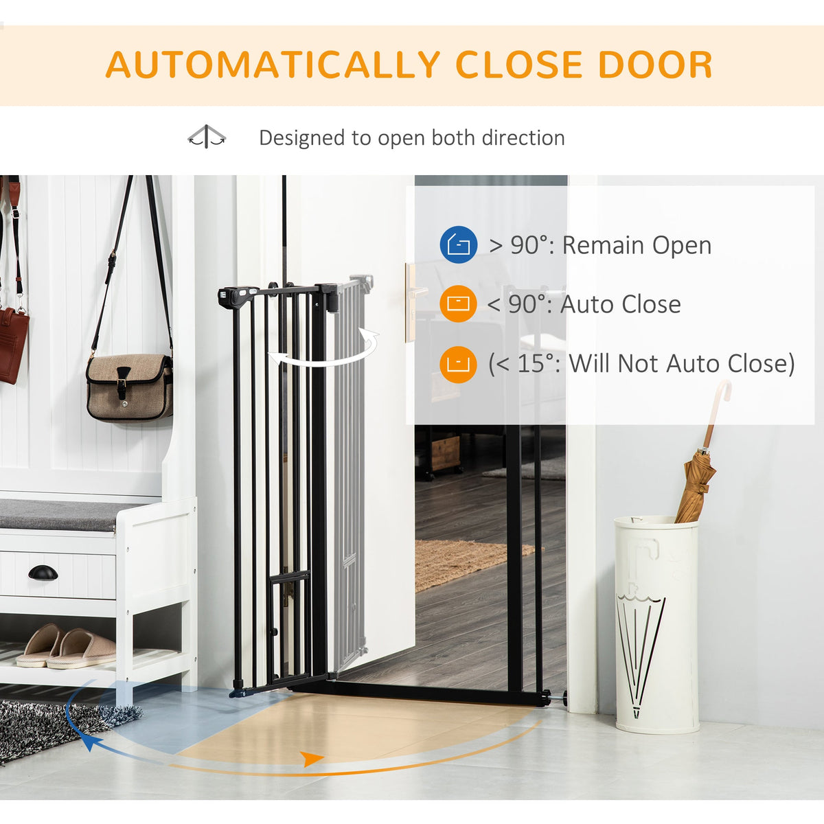 PawNora Steel Pet Gate – Auto-Close Dog Gate with Small Pet Door