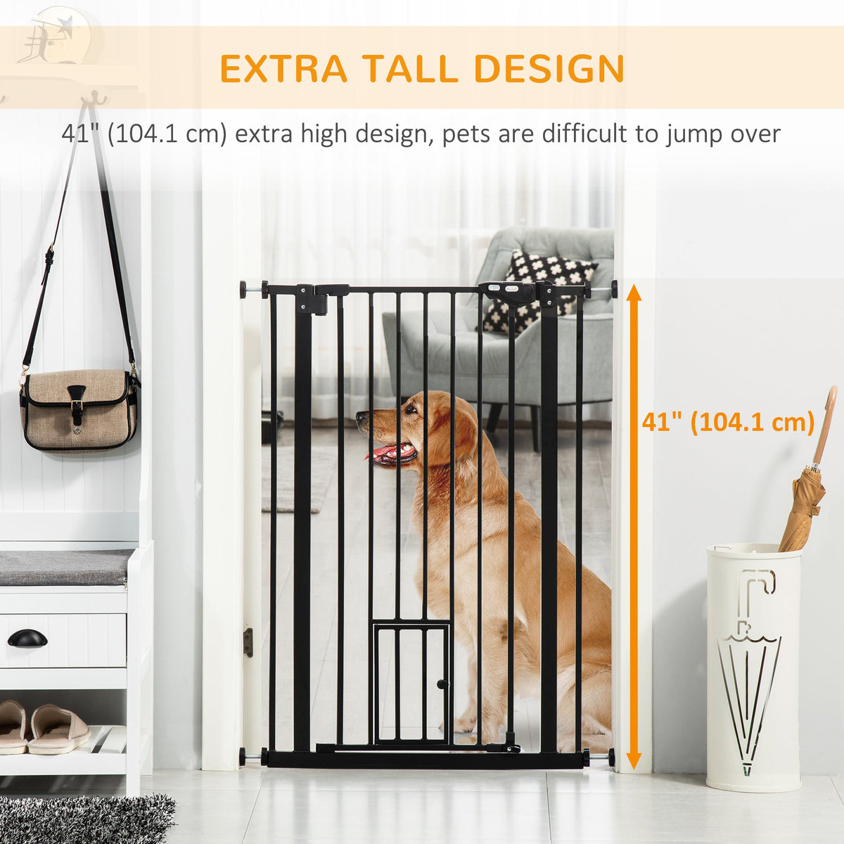 PawNora Steel Pet Gate – Auto-Close Dog Gate with Small Pet Door