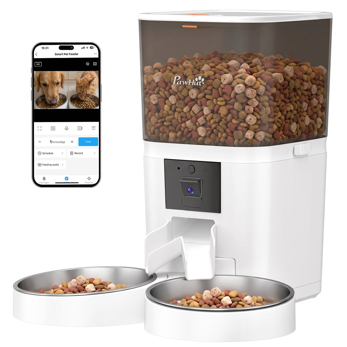 PawNora Smart Automatic Pet Feeder – 6L WiFi Feeder with 1080P Camera