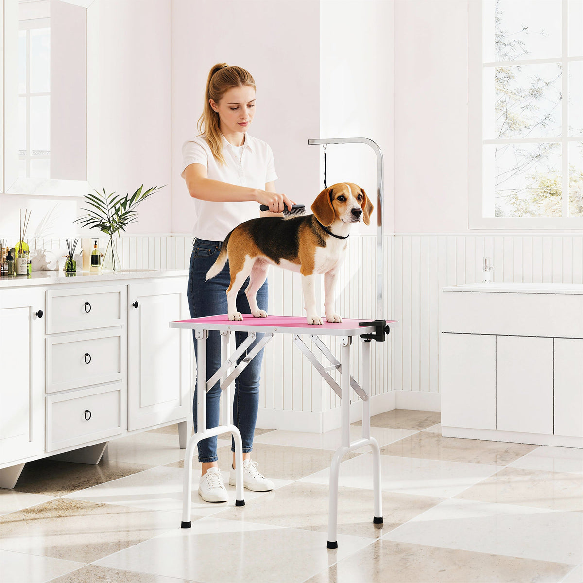 PawNora Foldable Pet Grooming Table – Adjustable Height with Non-Slip Surface