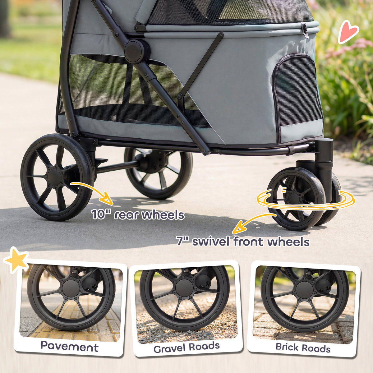 PawNora Foldable Dog Stroller – All-Terrain Pet Pram with Spacious Cabin