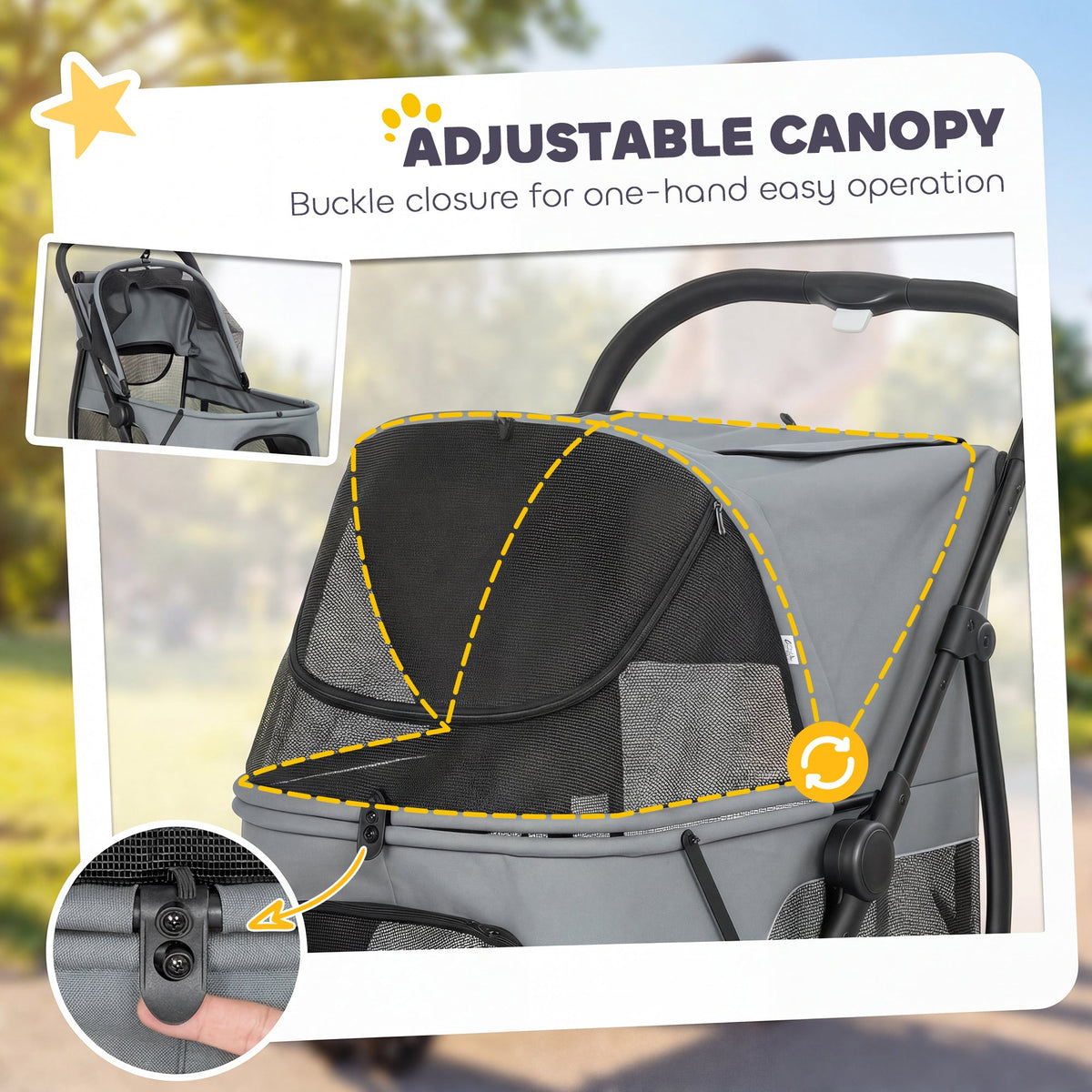 PawNora Foldable Dog Stroller – All-Terrain Pet Pram with Spacious Cabin