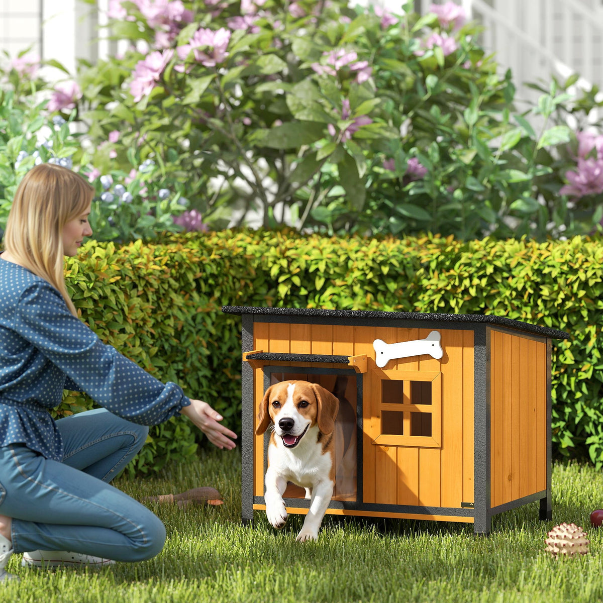 Steel-Frame Dog House with Openable Roof & Removable Floor Yellow