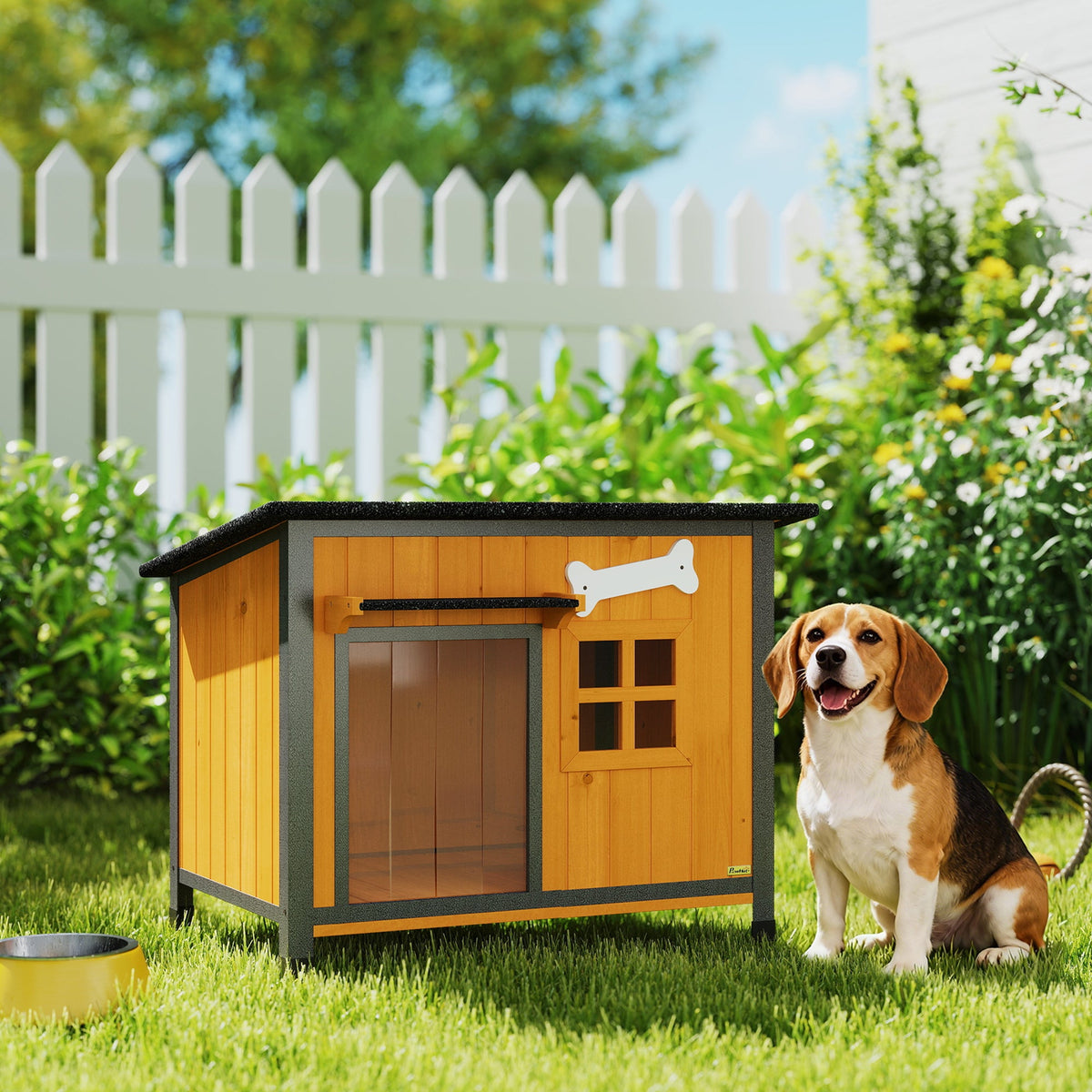 Steel-Frame Dog House with Openable Roof & Removable Floor Yellow