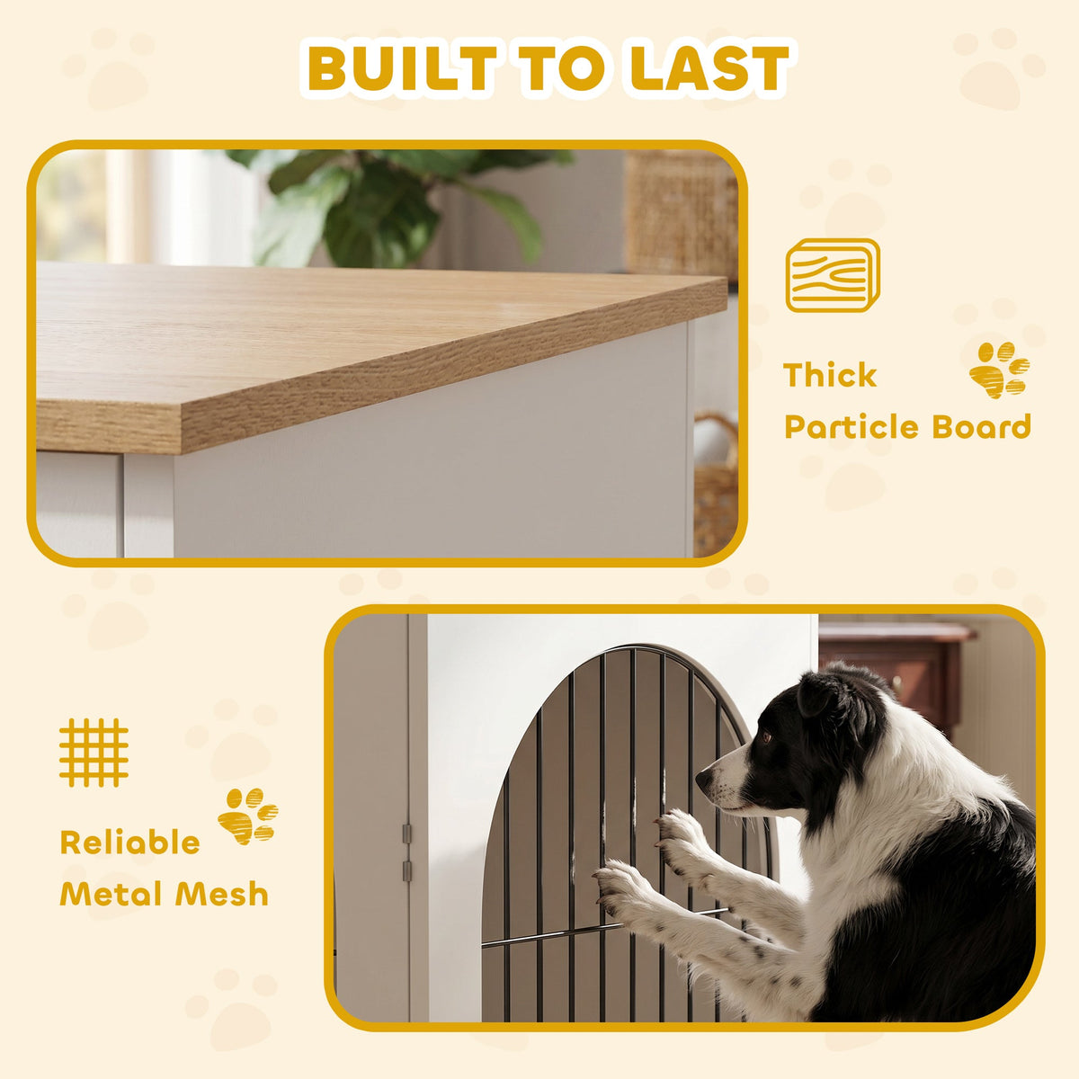 PawNora Large Dog Crate Furniture – Arched Indoor Kennel with Side Table