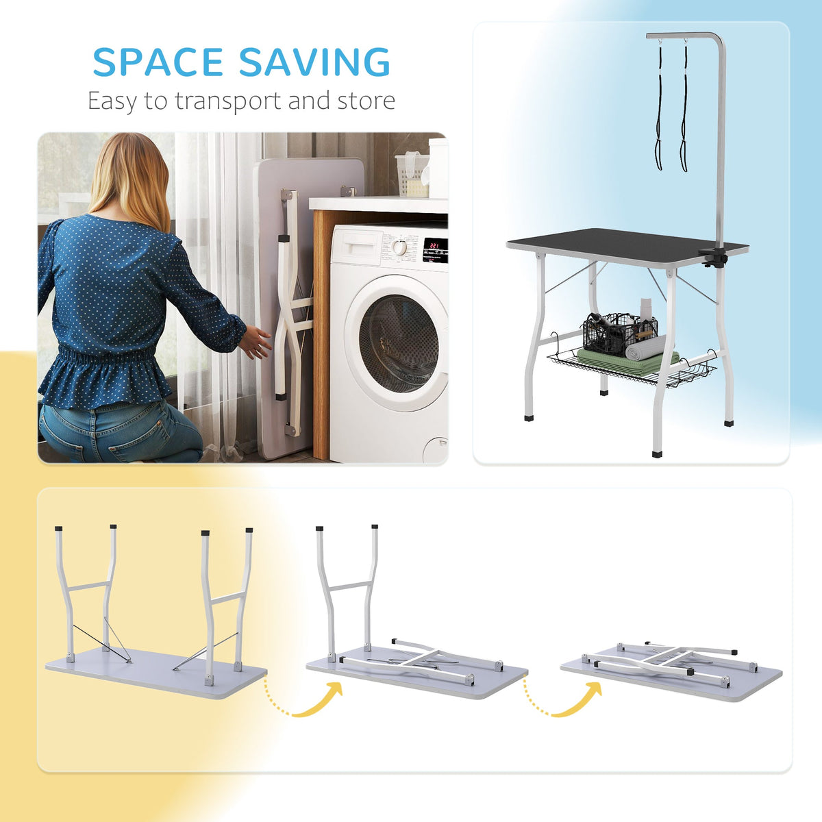 PawNora Adjustable Dog Grooming Table – Foldable with Storage Shelves