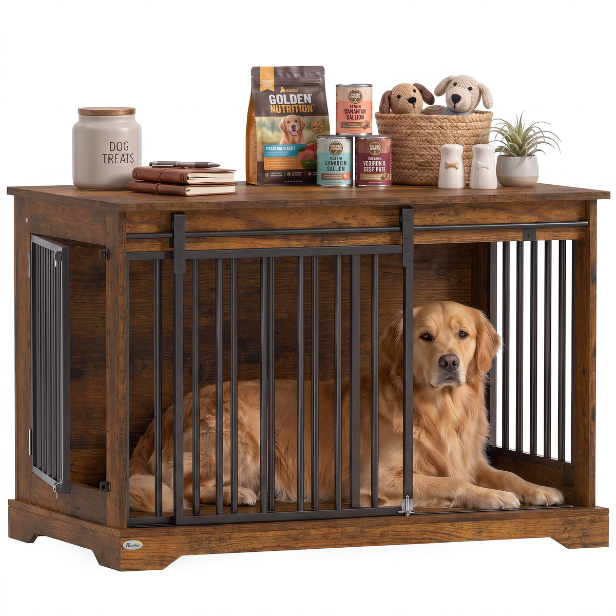 PawNora Large Dog Crate Furniture – Sliding Barn Door Kennel