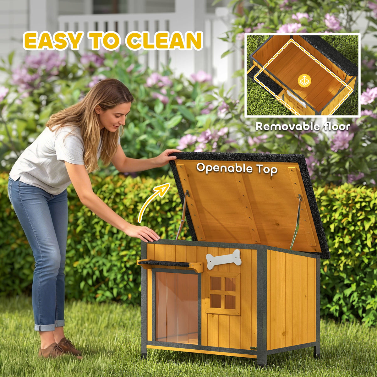 Steel-Frame Dog House with Openable Roof & Removable Floor Yellow