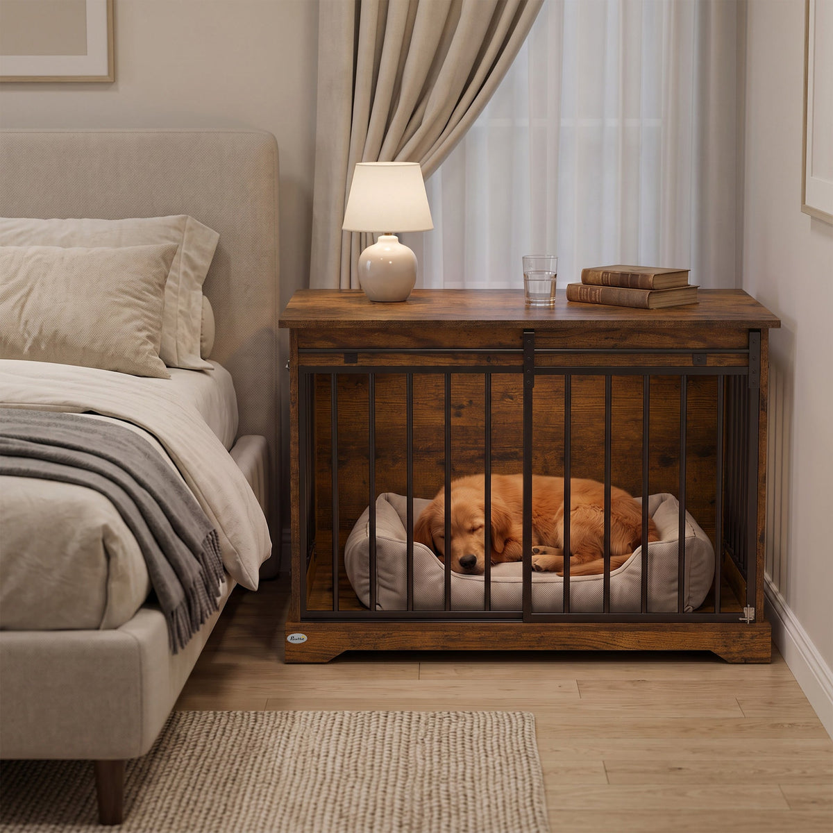 PawNora Large Dog Crate Furniture – Sliding Barn Door Kennel