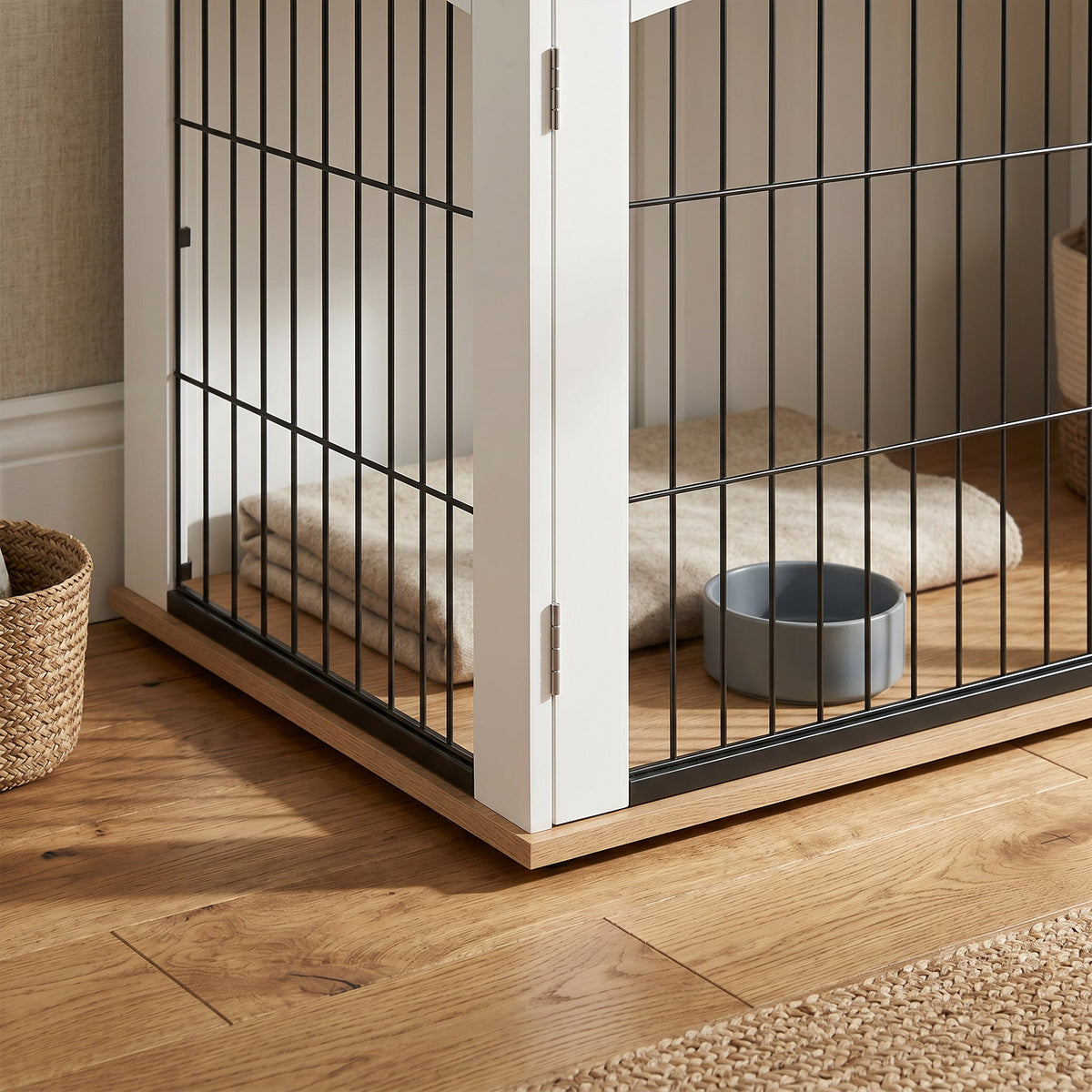 PawNora Large Dog Crate Furniture – Arched Indoor Kennel with Side Table