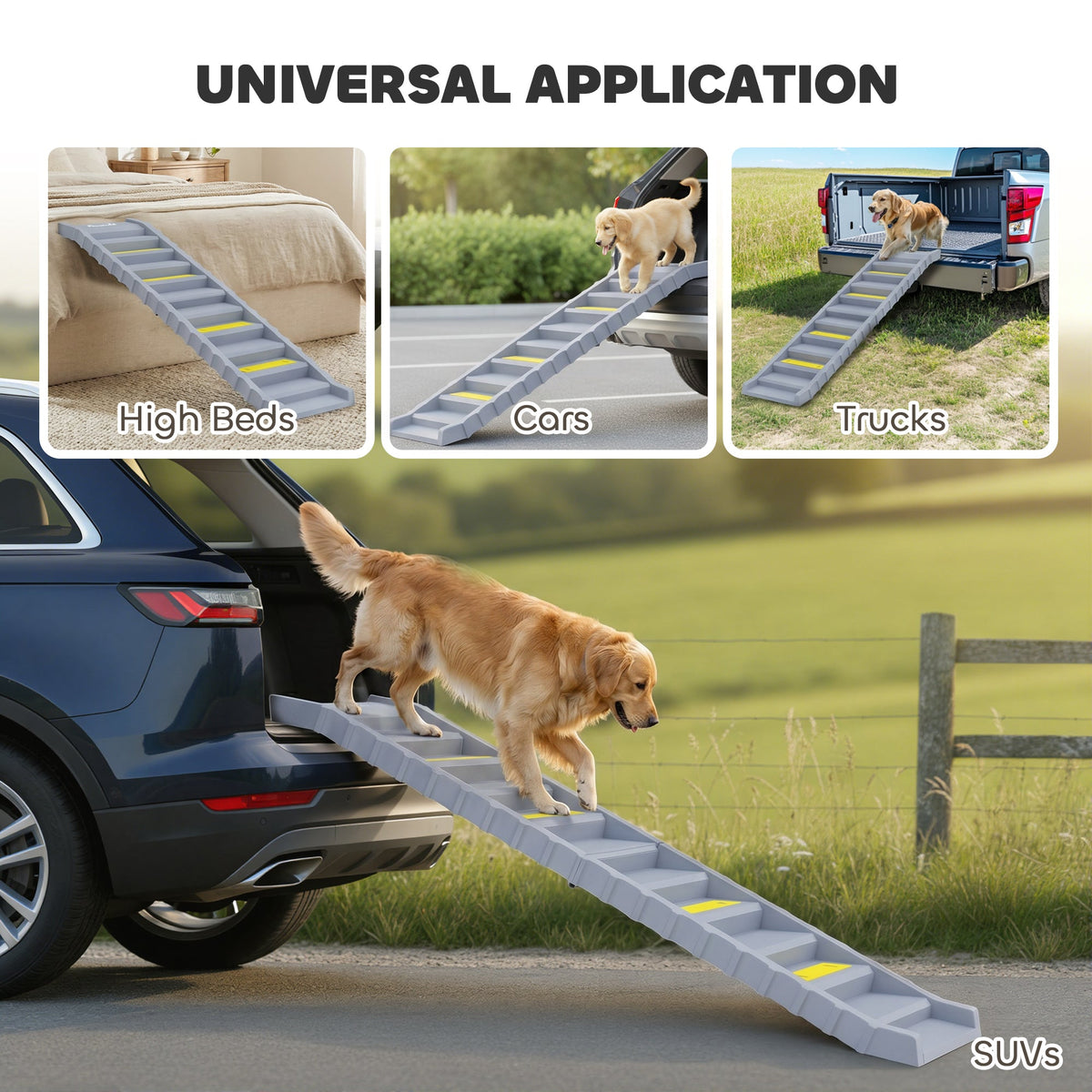 PawNora Foldable Dog Car Ramp – Non-Slip Pet Stairs for Cars &amp; Beds