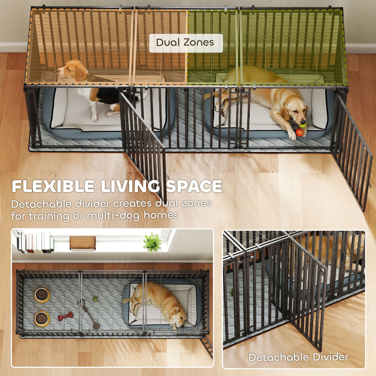 PawNora XL Heavy-Duty Dog Crate – Modular Steel Kennel with Divider