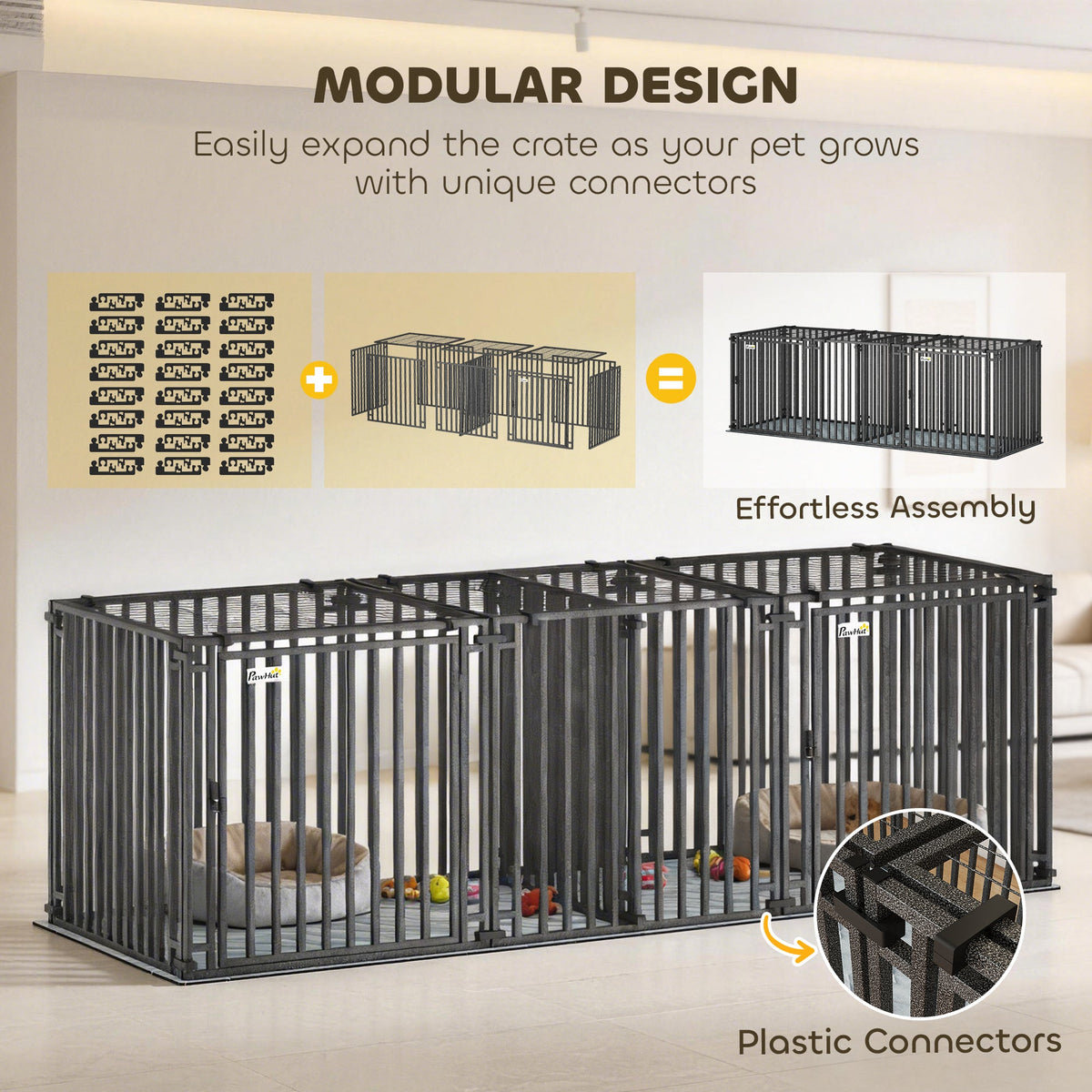 PawNora XL Heavy-Duty Dog Crate – Modular Steel Kennel with Divider