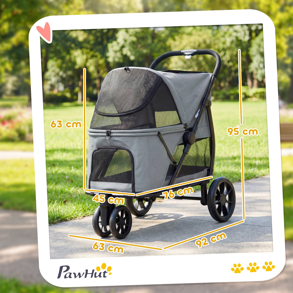 PawNora Foldable Dog Stroller – All-Terrain Pet Pram with Spacious Cabin