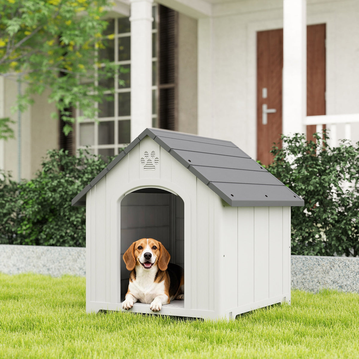 PawNora Large Outdoor Dog House – Reinforced PP Shelter with Raised Base