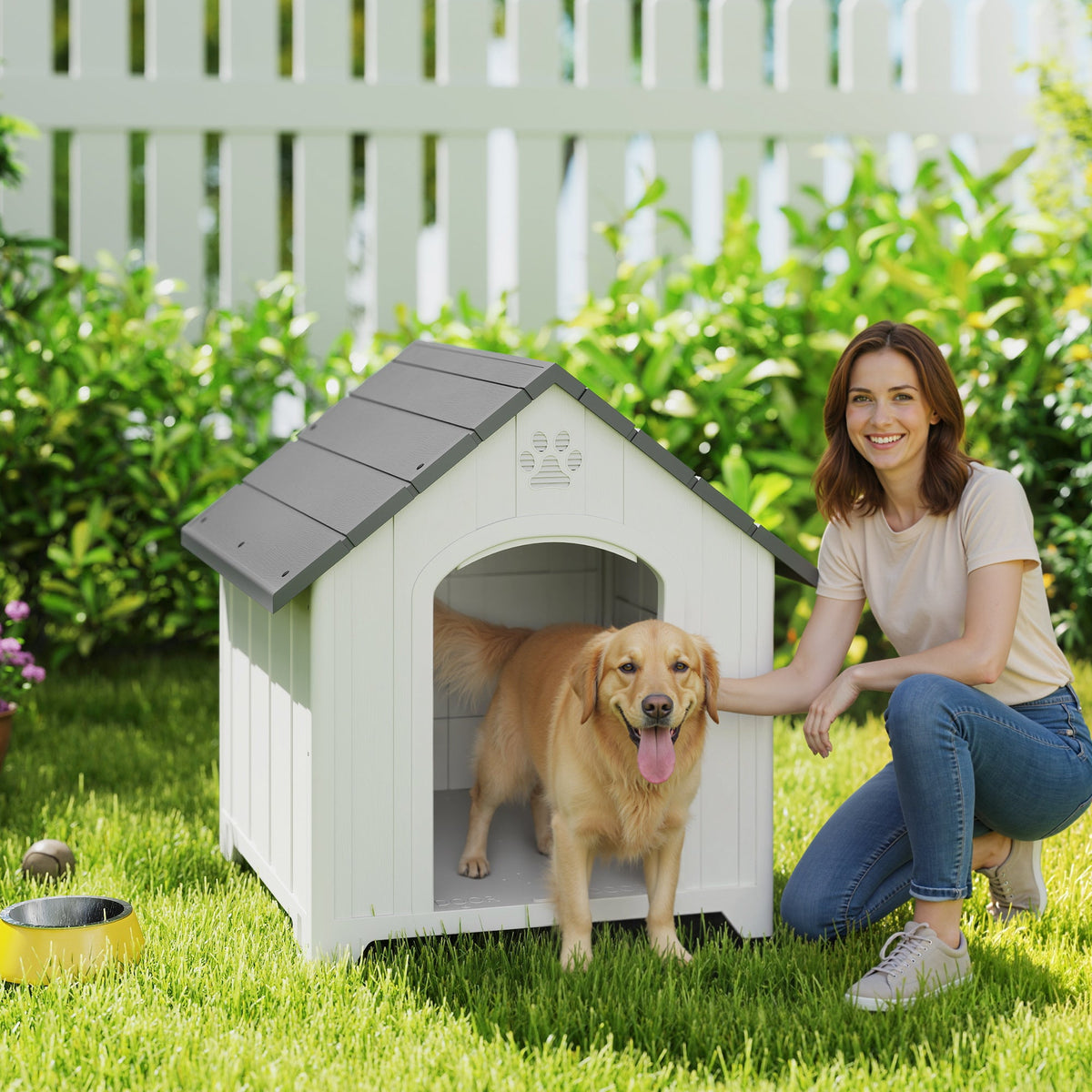 PawNora Large Outdoor Dog House – Reinforced PP Shelter with Raised Base