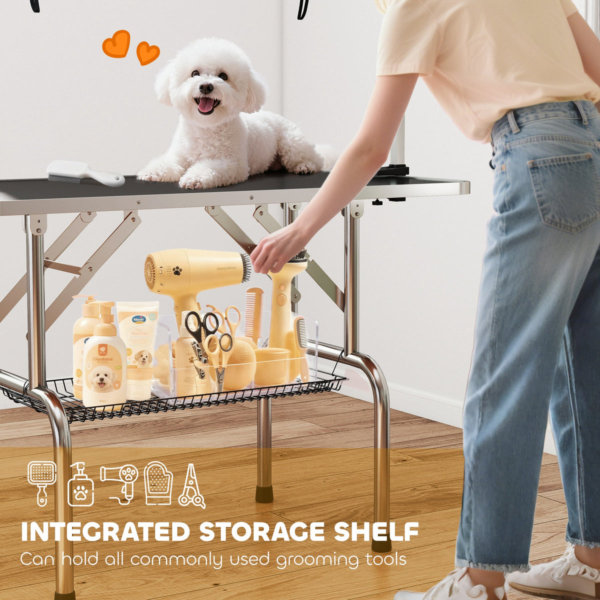 PawNora Professional Pet Grooming Table – Height Adjustable with Storage Shelf