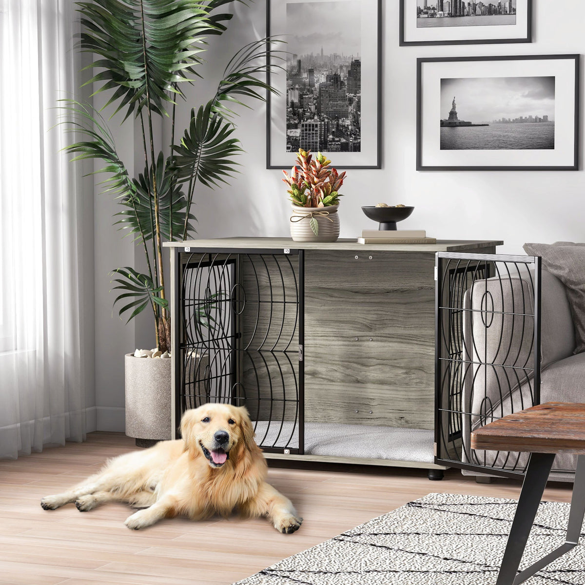 PawNora Large Dog Crate Furniture – Stylish Indoor Kennel with Cushion