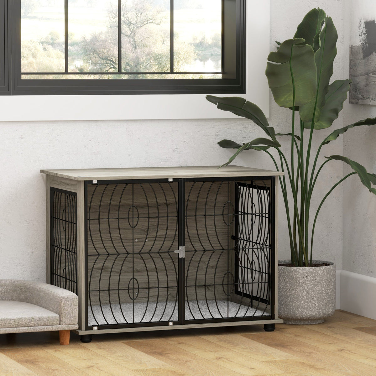 PawNora Large Dog Crate Furniture – Stylish Indoor Kennel with Cushion