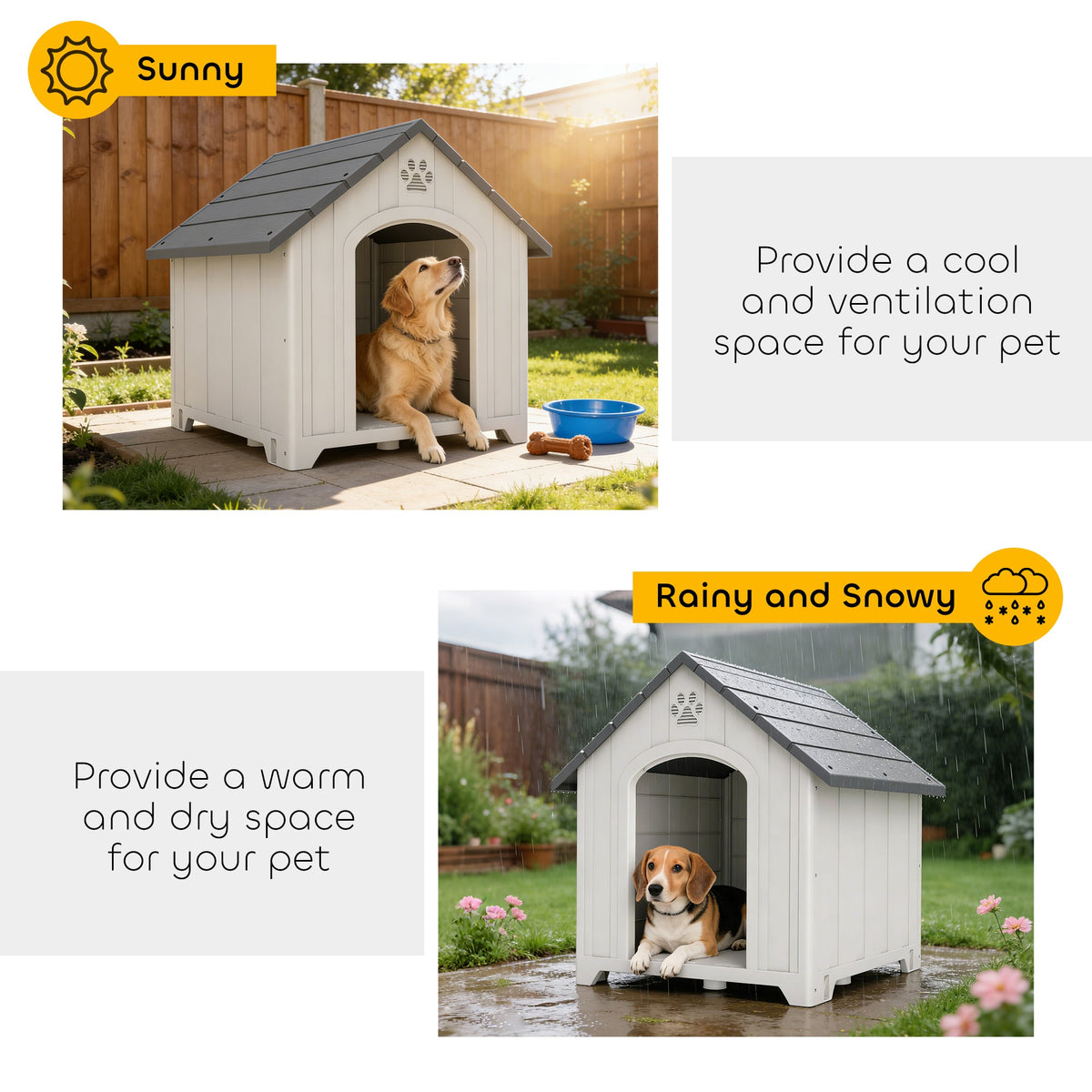 PawNora Large Outdoor Dog House – Reinforced PP Shelter with Raised Base