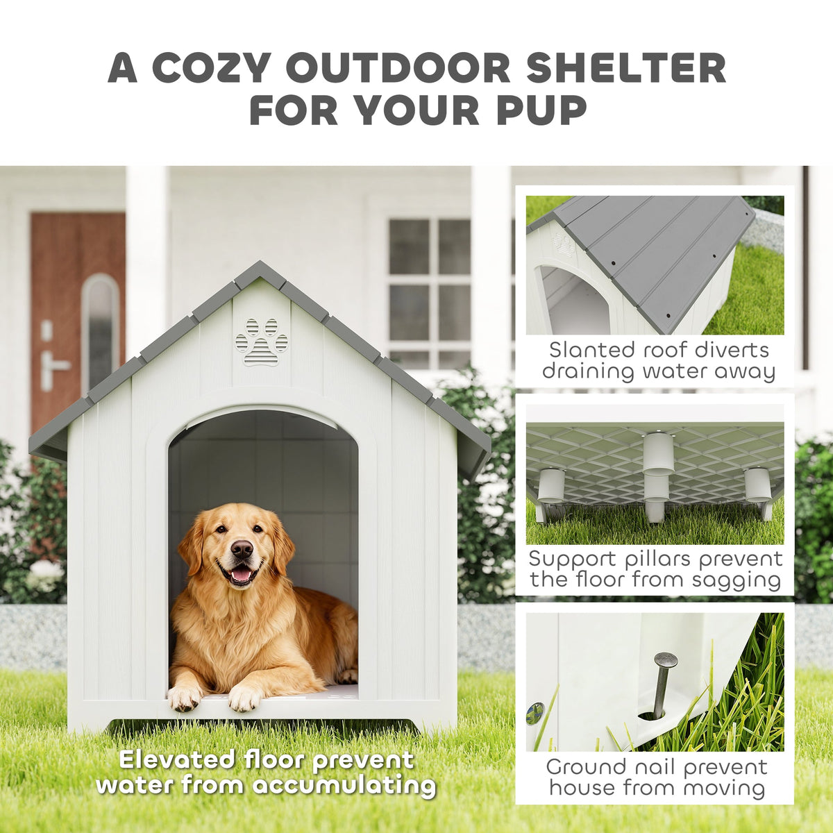 PawNora Large Outdoor Dog House – Reinforced PP Shelter with Raised Base