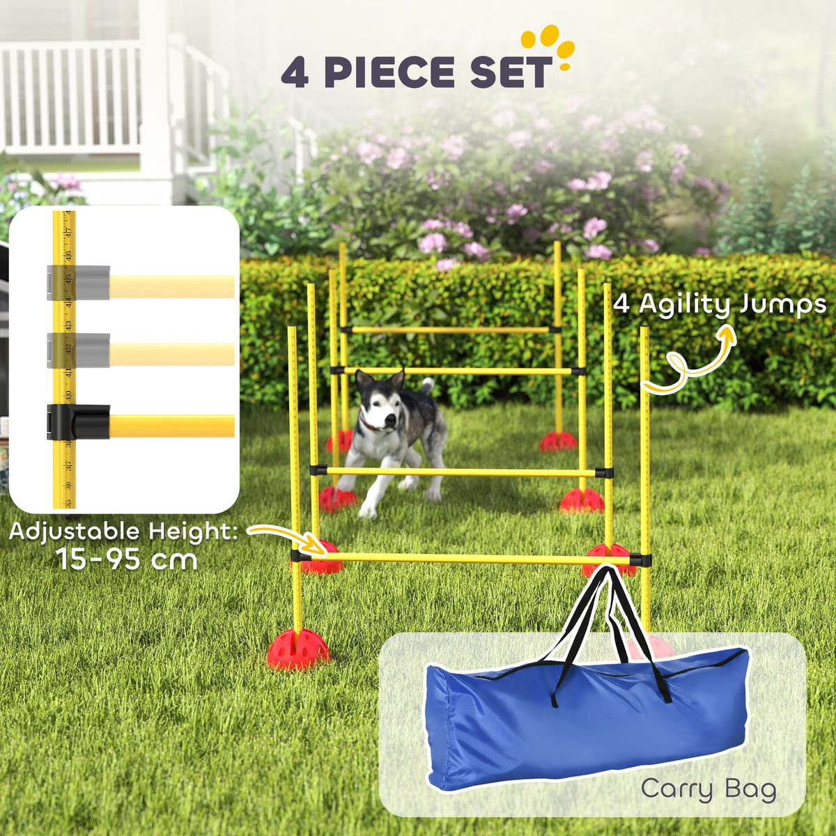 PawNora 4-Piece Adjustable Dog Agility Jump Set – Portable Training Equipment