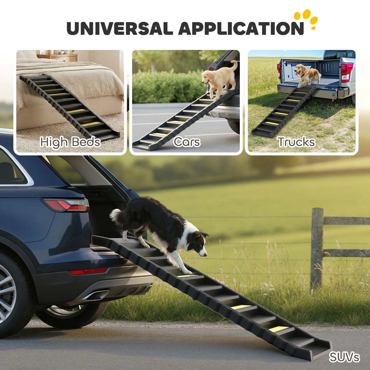 PawNora Foldable Dog Car Ramp – 10-Step Non-Slip Pet Ramp for Cars &amp; Beds