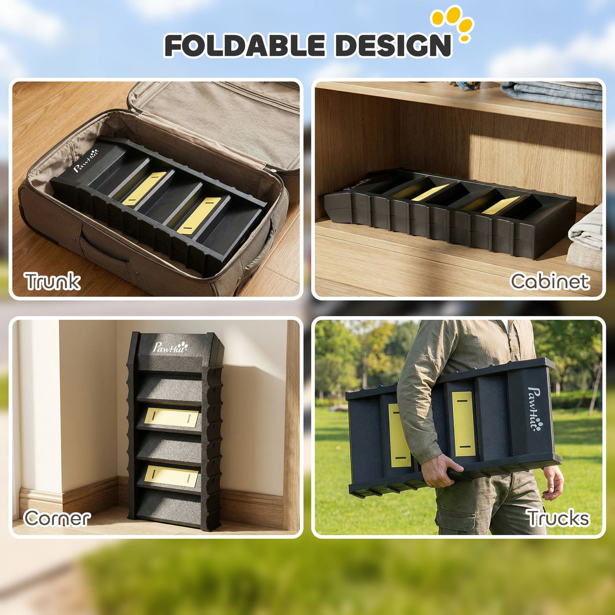 PawNora Foldable Dog Car Ramp – 10-Step Non-Slip Pet Ramp for Cars &amp; Beds