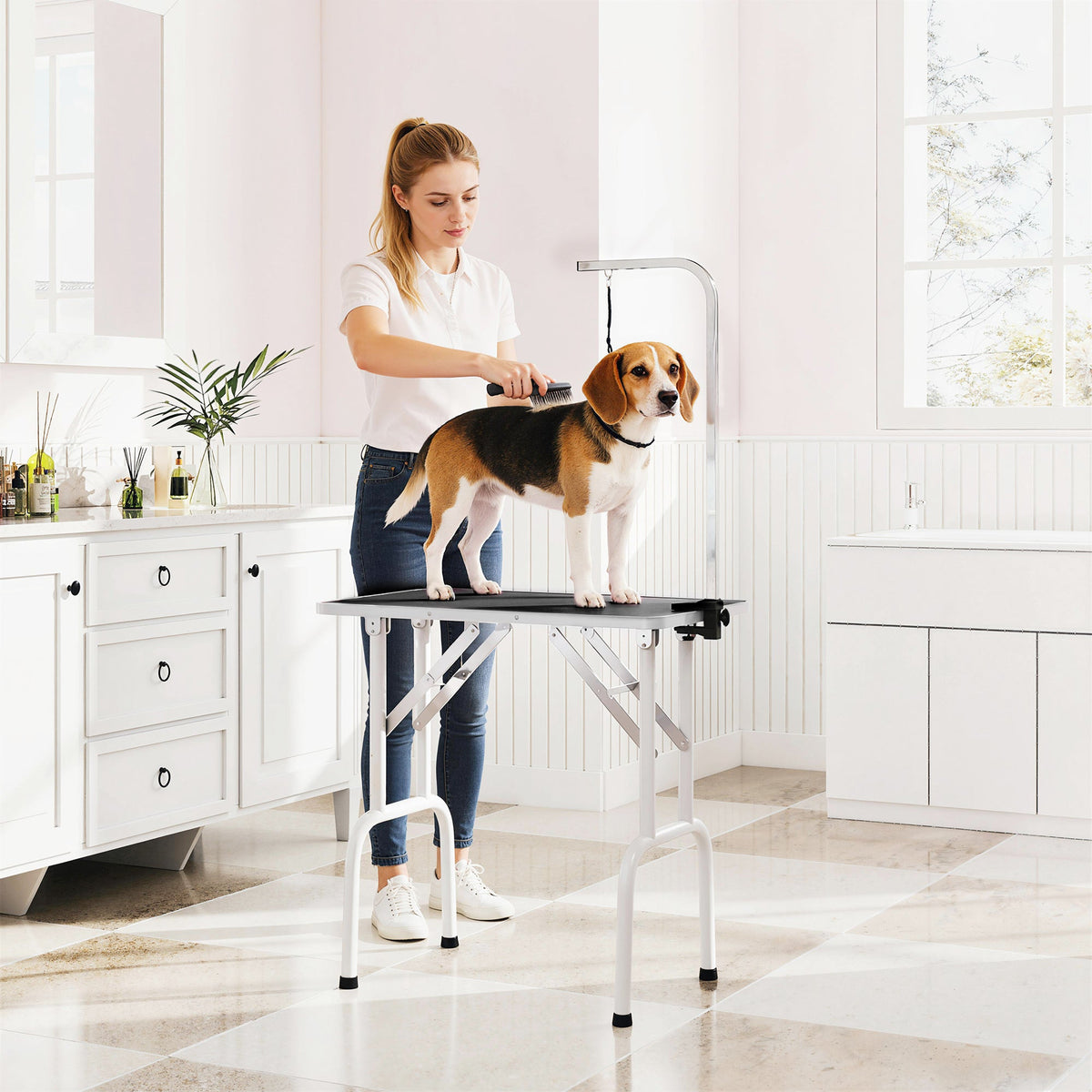 PawNora Foldable Pet Grooming Table – Adjustable Height with Non-Slip Surface