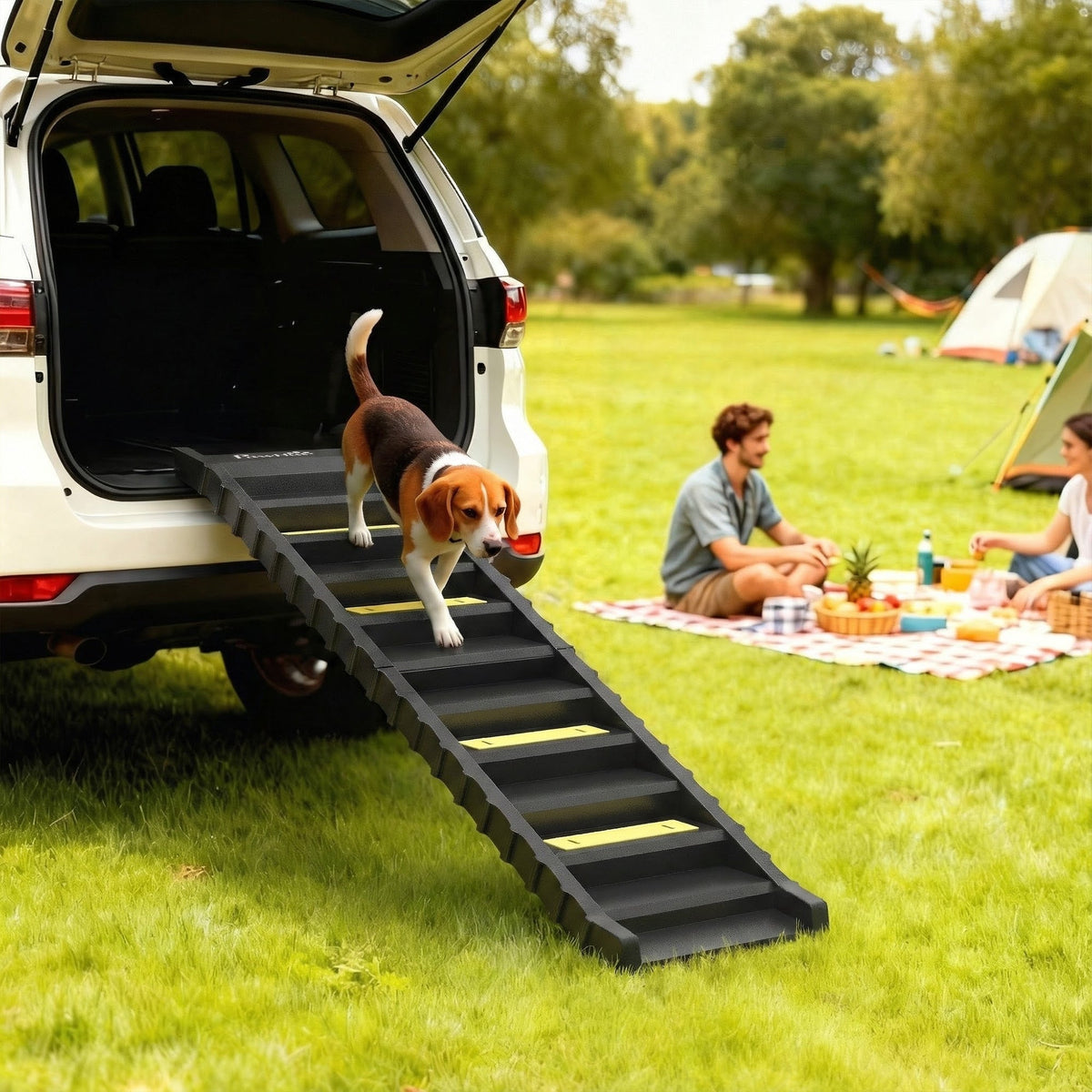 PawNora Foldable Dog Car Ramp – 10-Step Non-Slip Pet Ramp for Cars &amp; Beds