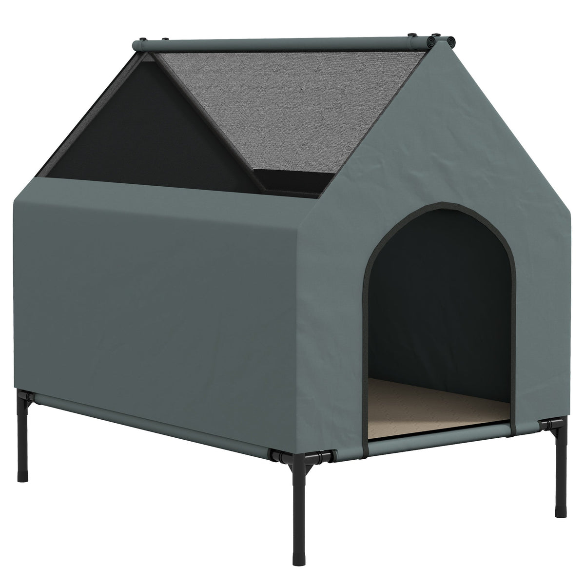 Convertible Elevated Outdoor Dog House & Camping Bed Grey