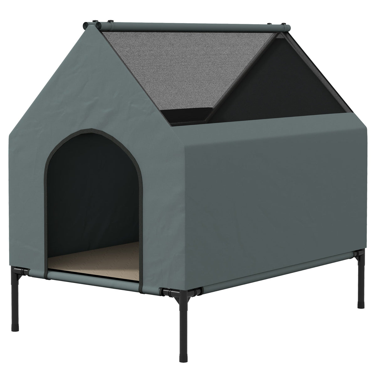 Convertible Elevated Outdoor Dog House & Camping Bed Grey