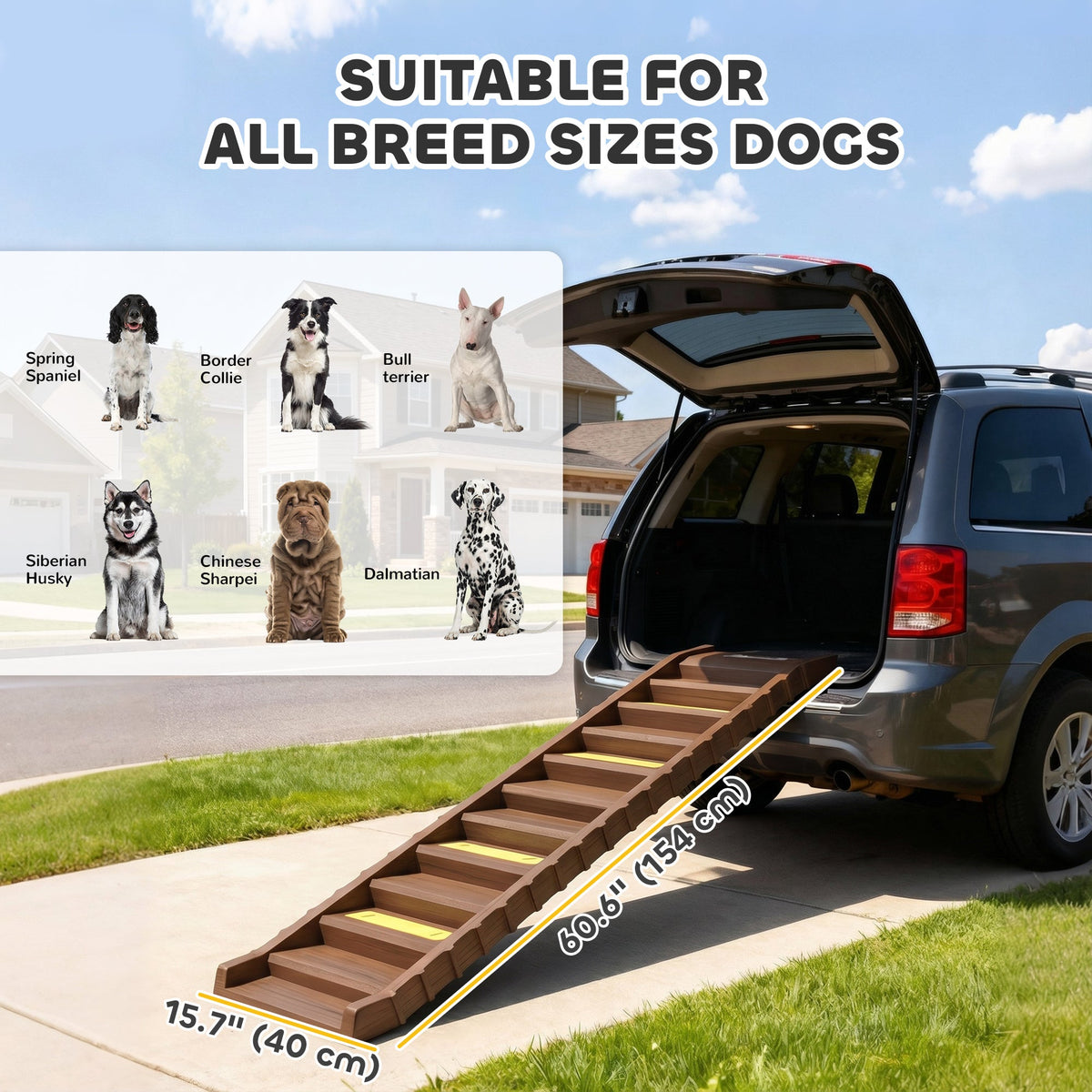 PawNora Foldable Dog Car Ramp – 10-Step Non-Slip Pet Ramp for Cars &amp; Beds