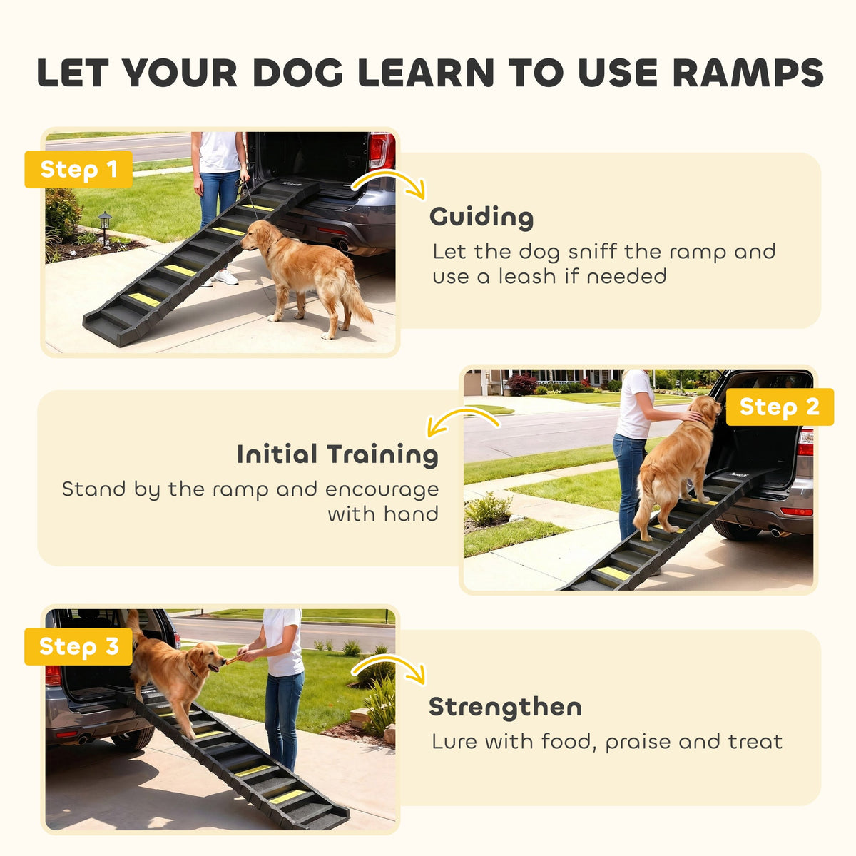 PawNora Foldable Dog Car Ramp – 10-Step Non-Slip Pet Ramp for Cars &amp; Beds