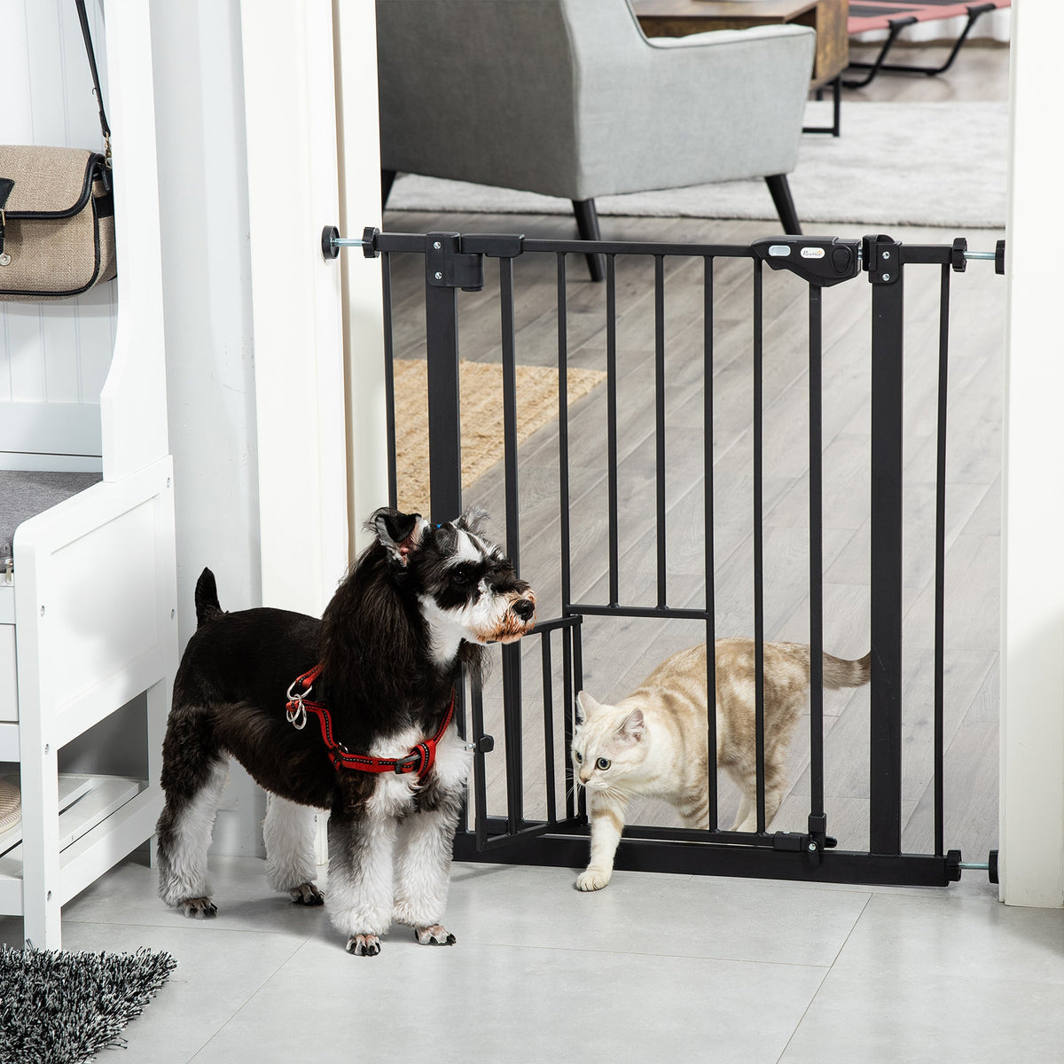 PawNora Steel Pet Gate – Auto-Close Dog Gate with Small Pet Door