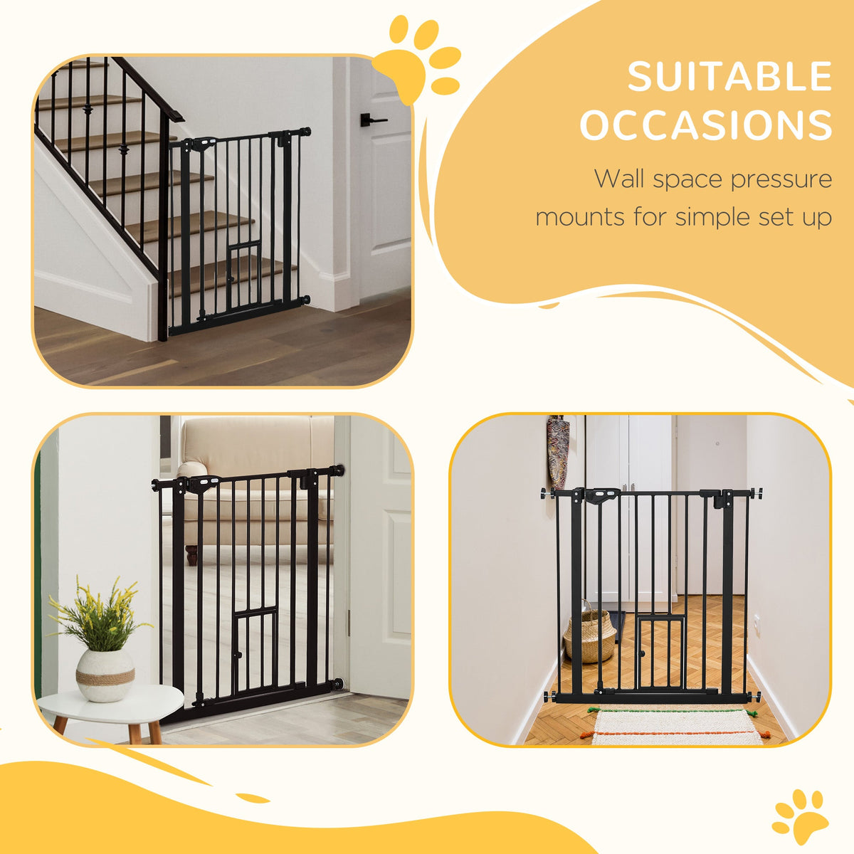 PawNora Steel Pet Gate – Auto-Close Dog Gate with Small Pet Door