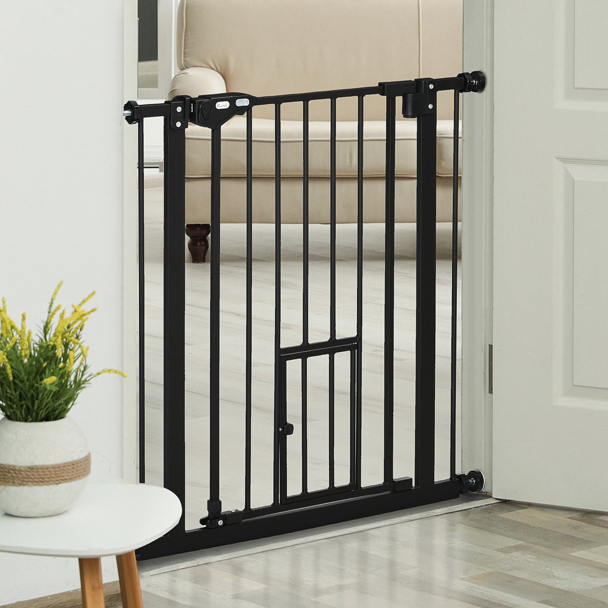 PawNora Steel Pet Gate – Auto-Close Dog Gate with Small Pet Door