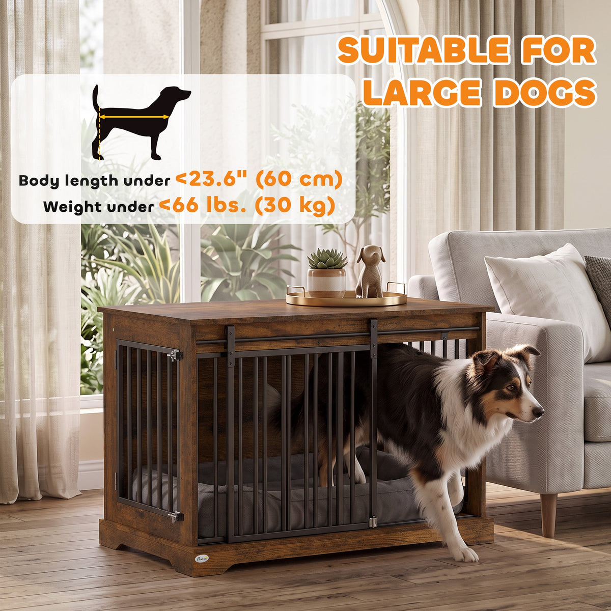 PawNora Large Dog Crate Furniture – Sliding Barn Door Kennel