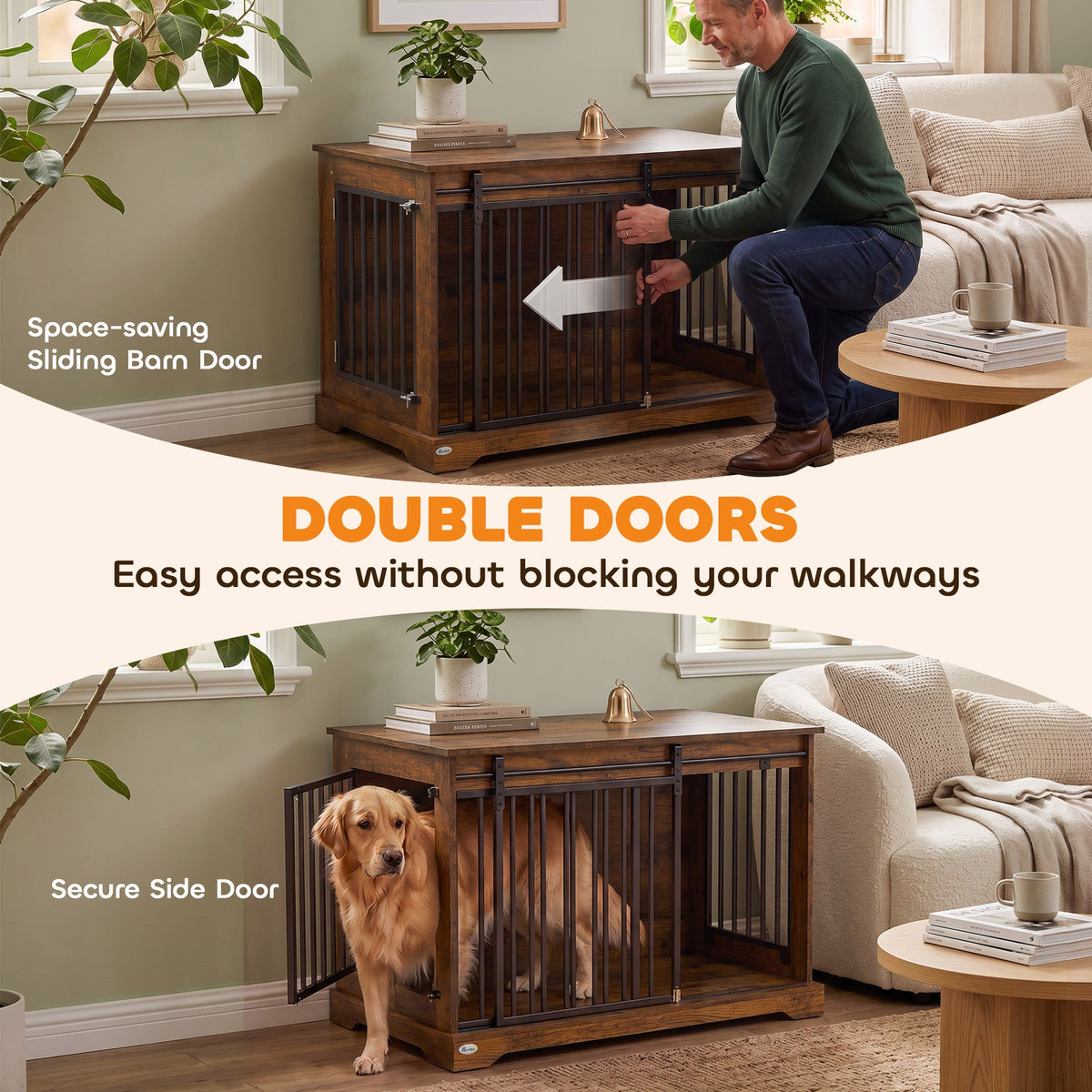 PawNora Large Dog Crate Furniture – Sliding Barn Door Kennel