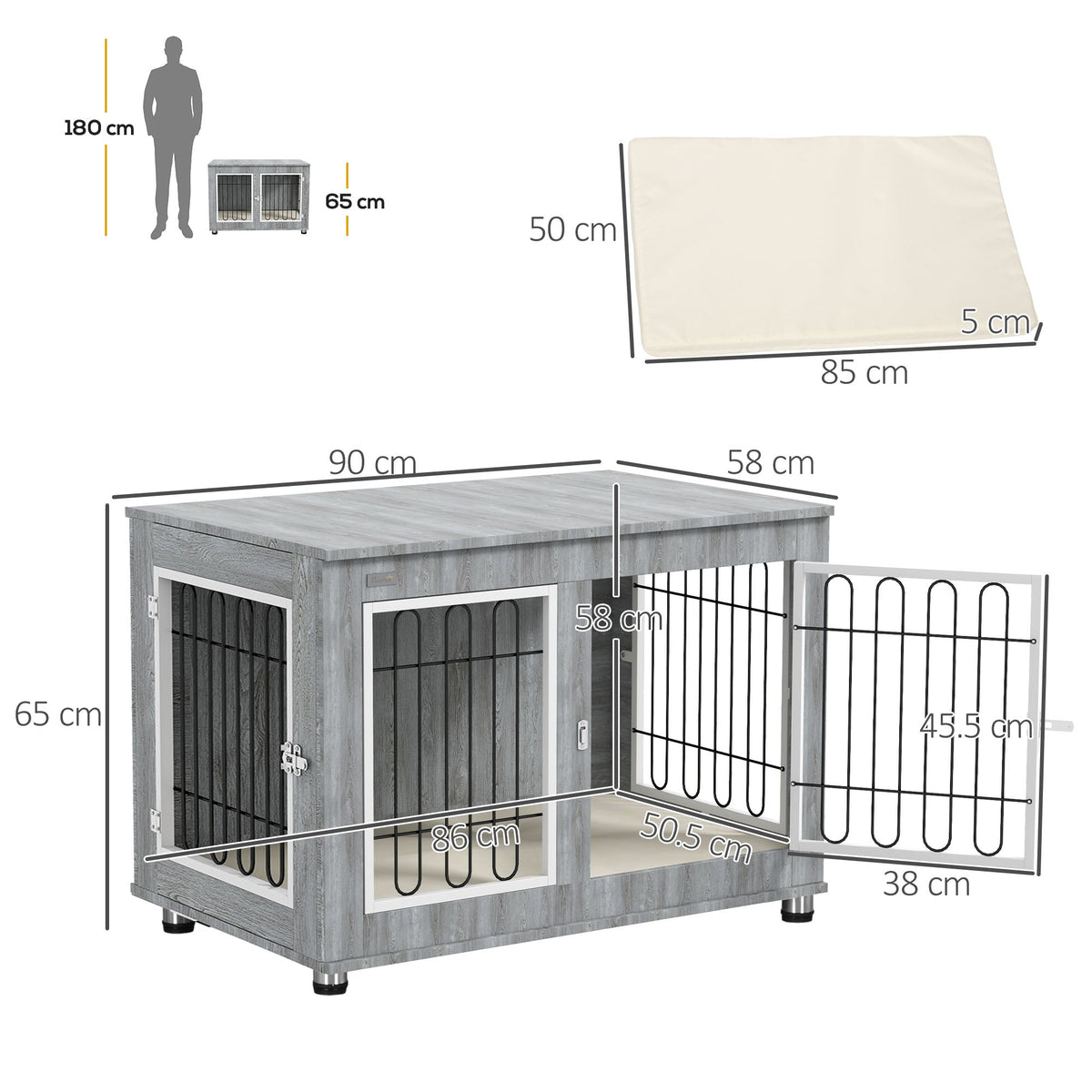 PawNora Dog Crate Furniture – Indoor Kennel with Cushion &amp; Side Table