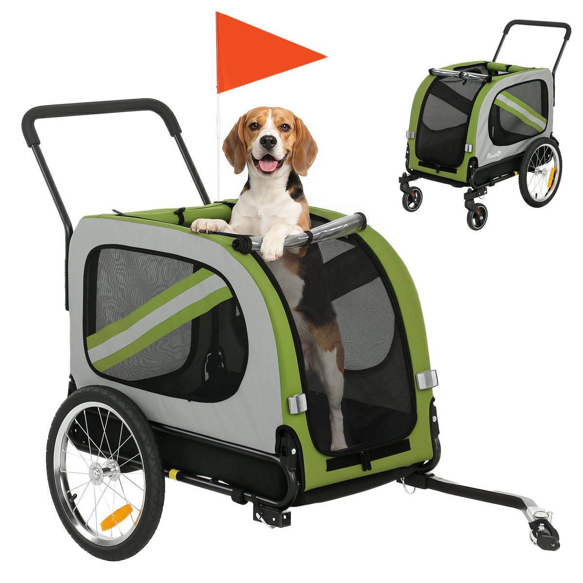 PawNora 2-in-1 Dog Bicycle Trailer &amp; Stroller – Foldable Pet Carrier