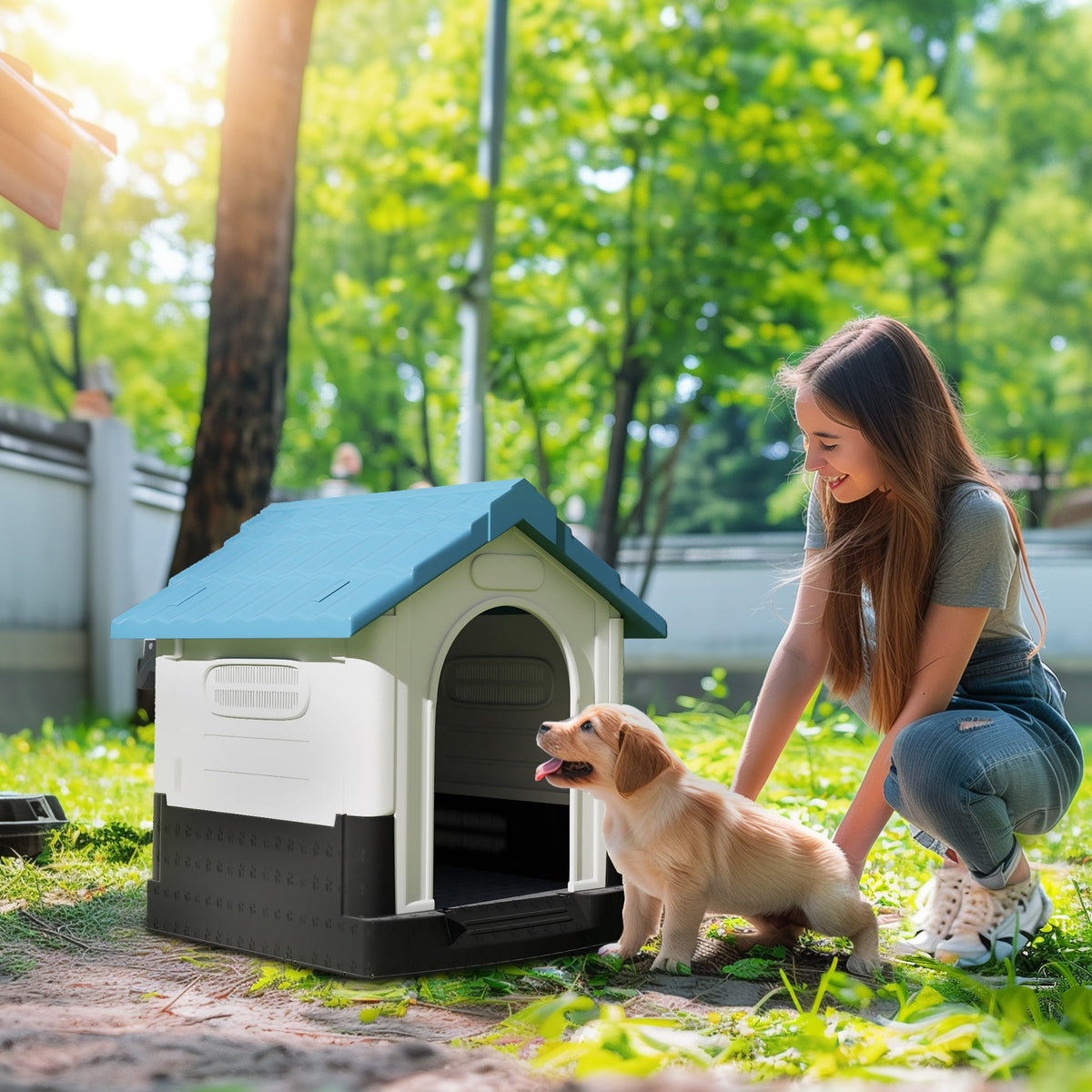 PawNora Outdoor Dog House – Raised Shelter with Slanted Roof &amp; Ventilation