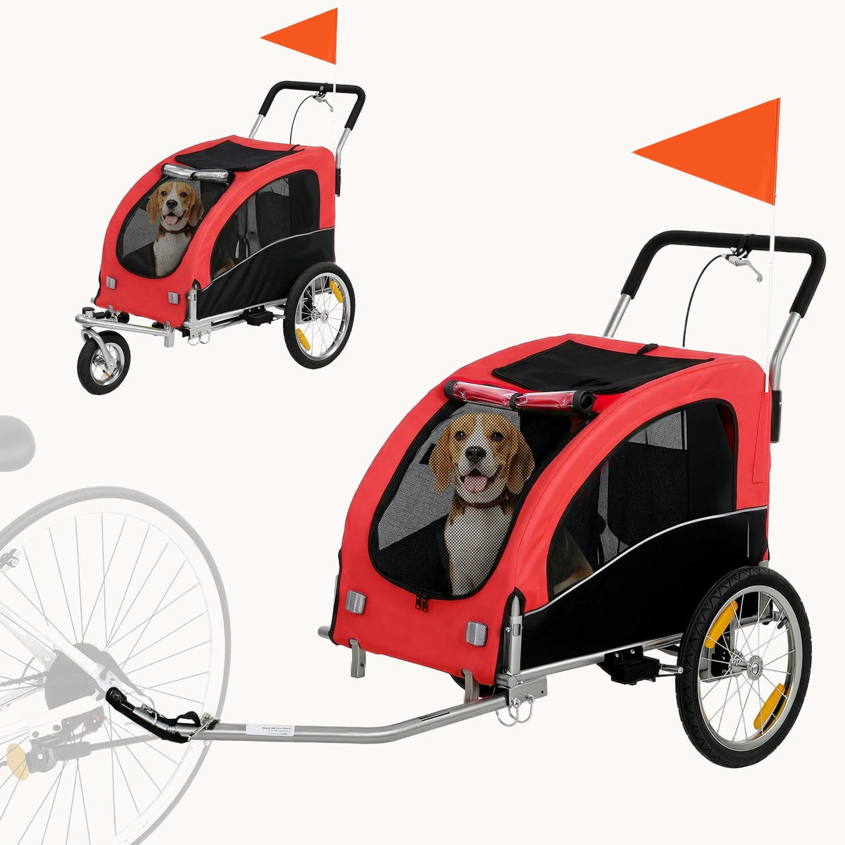 PawNora 2-in-1 Dog Bike Trailer &amp; Stroller – Foldable Pet Carrier with Suspension