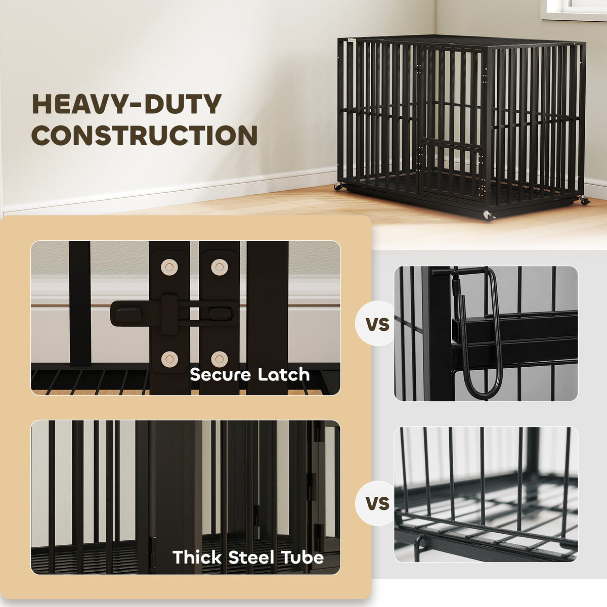 PawNora Heavy-Duty Dog Crate – Reinforced Steel Kennel with Wheels