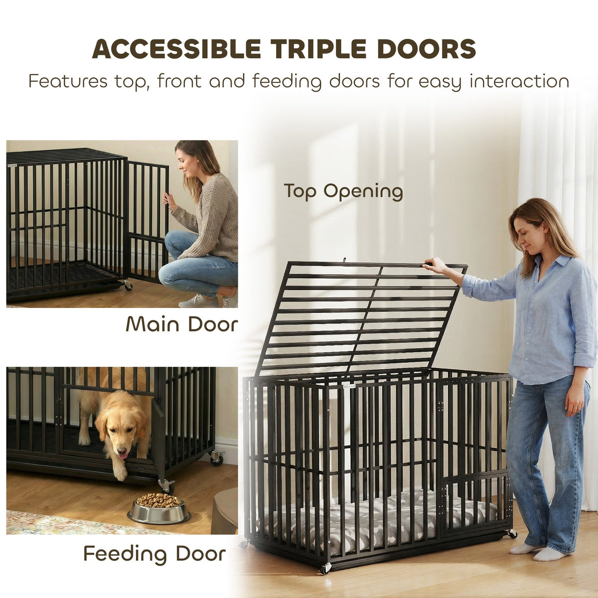 PawNora Heavy-Duty Dog Crate – Reinforced Steel Kennel with Wheels